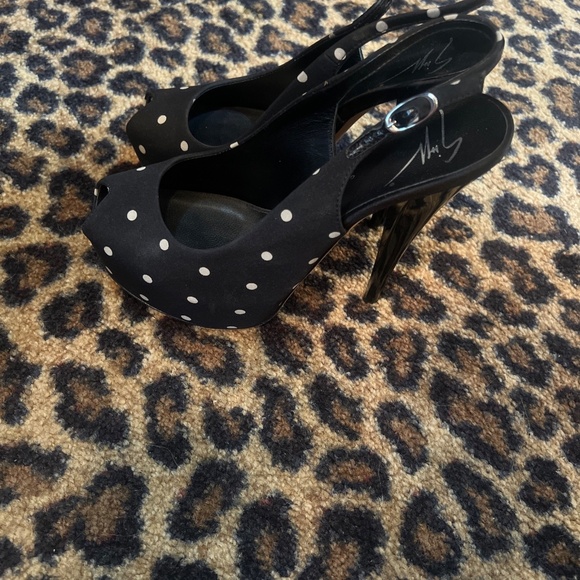 Giuseppe zanotti peep toe sling back black and white polka dot heels 37 - Picture 6 of 6